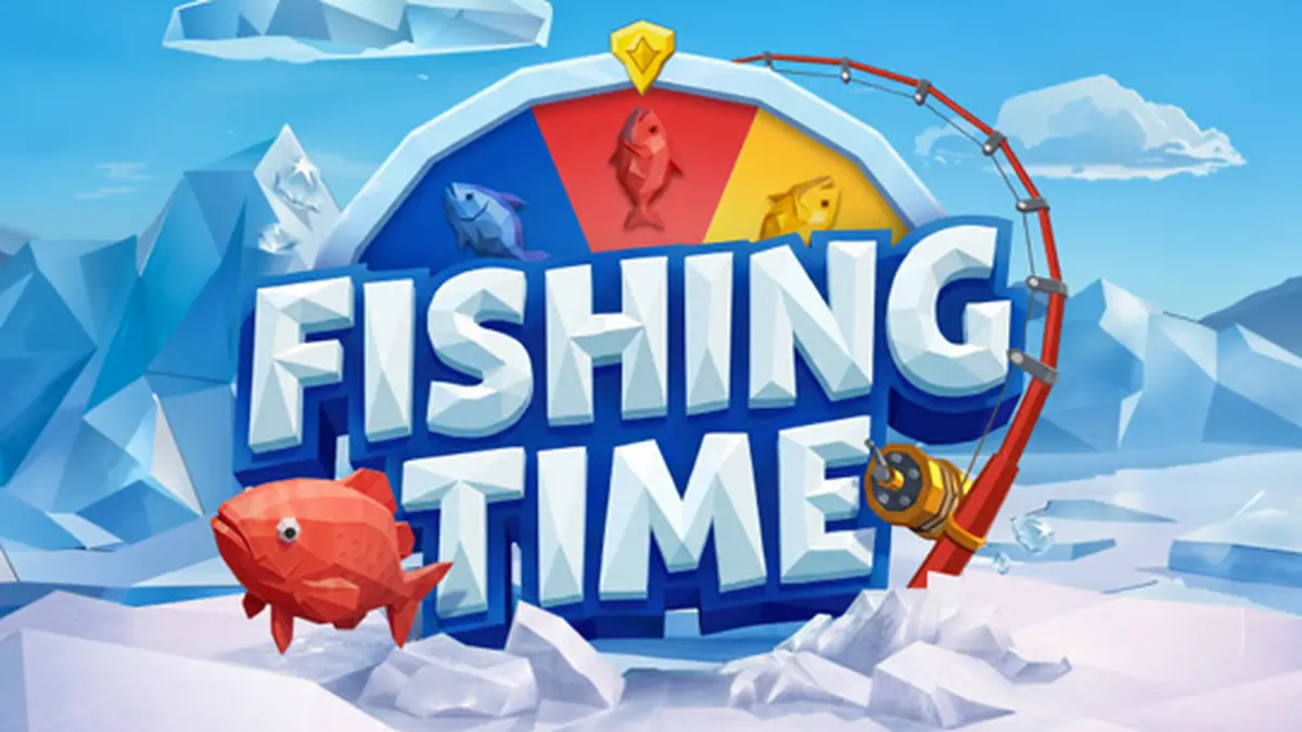 Tampilan layar permainan Fishing Time dengan tema memancing di es